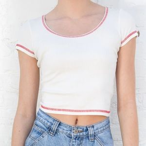 Brandy Melville Zelly Contrast Stitch Top (Size Small)